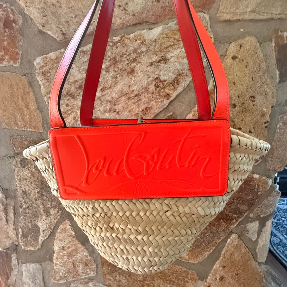 Christian Louboutin Orange and Tan Woven Bag Straw Tote authentic COA INCLUDED - Picture 8 of 16